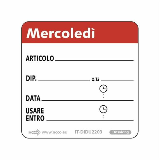 ETICHETTE MERCOLEDI'DISSOLVIBILI (ROSSO) 51X51 250/PZ