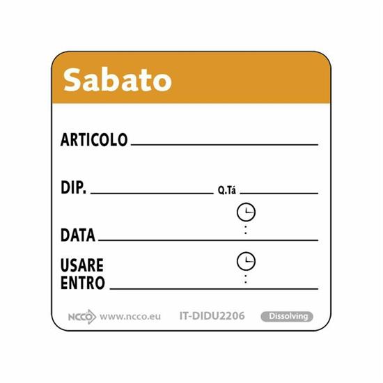 ETICHETTE SABATO DISSOLVIBILI (ARANCIONE) 51X51 250/PZ